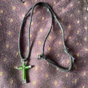Green cross wire necklace